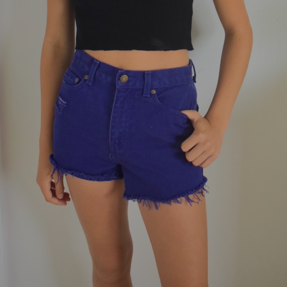 Vintage Purple Distressed HighWaisted Denim Shorts